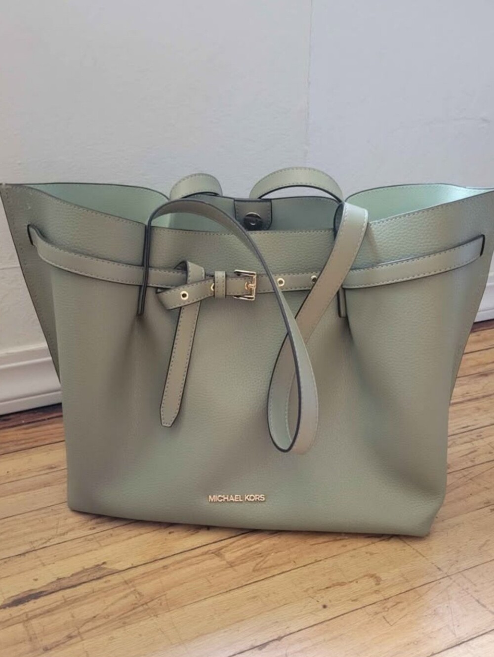 Michael Kors Emilia Large Pebbled Leather Tote Bag In Green